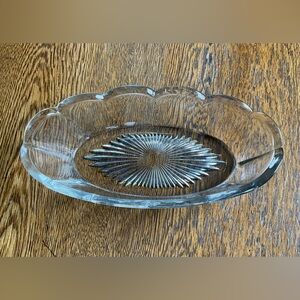 Vintage Clear Glass Oval Relish Dish With Scalloped Edge